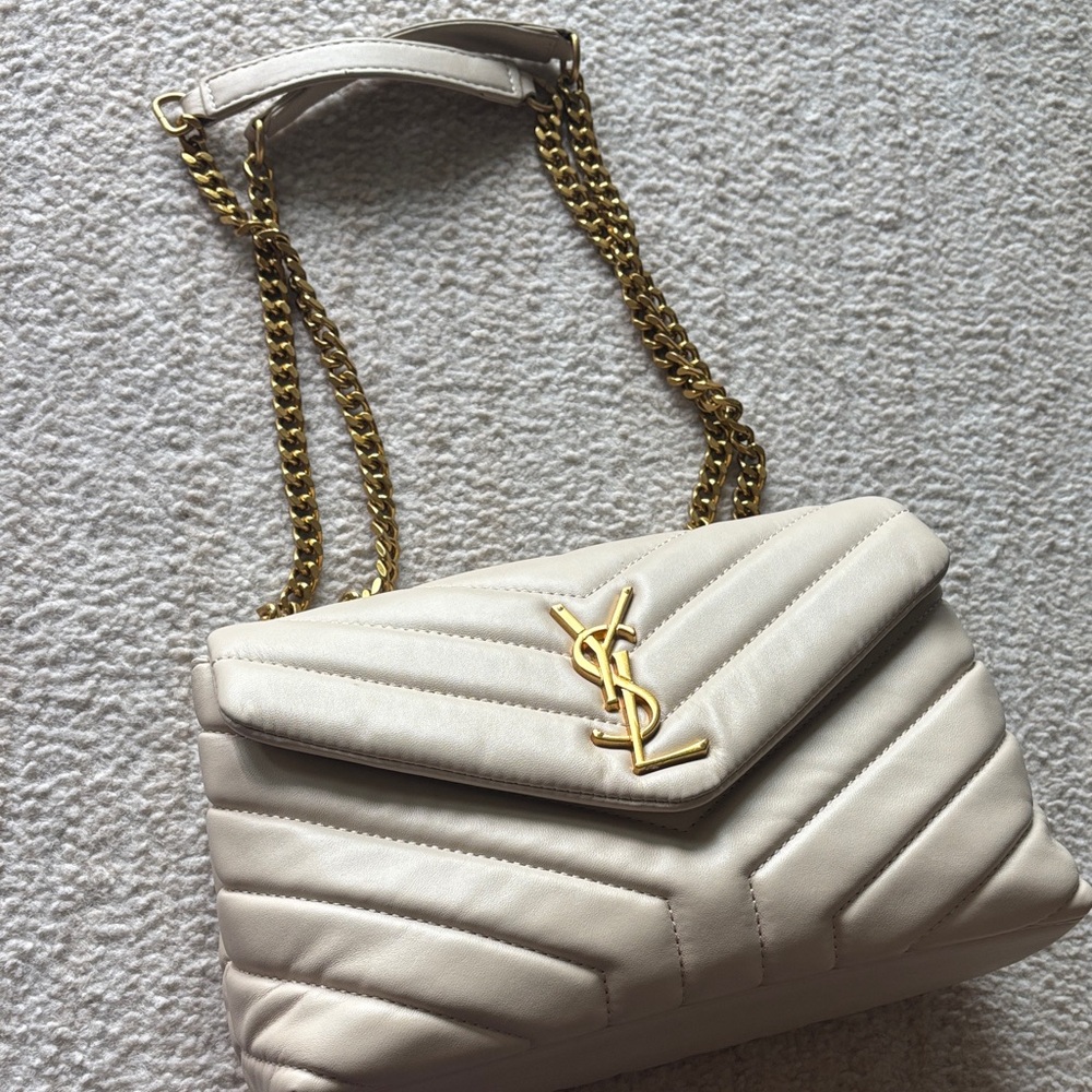 Saint Cream Quilted Monogram Chain Shoulder Bag